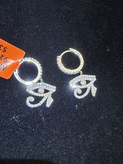 Evil Eye / Eye of Ra Moissanite Dangle Huggie Earrings