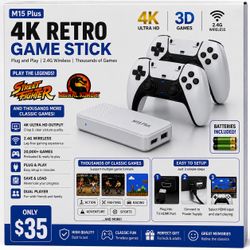 🎮 M15 Plus 4K Retro Game Stick | 20,000+ Games | 2 Wireless Controllers | Batteries Included