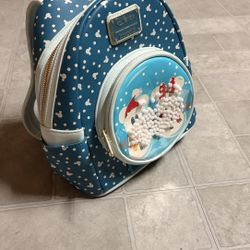 Loungefly Disney Snowman Mickey Minnie Mouse Snowglobe Mini Backpack