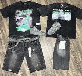 Purple Label Shorts With Hellstar Shirt Brand New. SHOES SOLD OUT