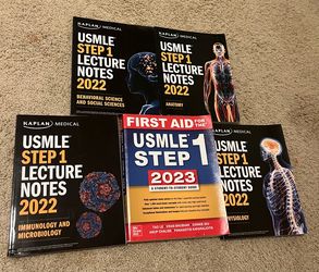USMLE Step 1 Prep Bundle – First Aid 2023 + 4 Kaplan Lecture Notes, can sell separately as well.