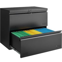 Metal File Cabinet with Lock, 2 Drawer Lateral File Cabinets for Home Office, Printer Stand, Heavy Duty Office Storage Cabinet for A4/Letter/Legal Siz