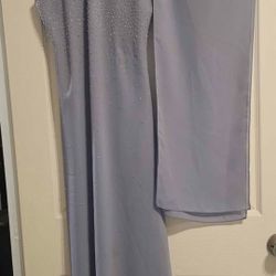 Periwinkle Chiffon Long Formal Gown With Shawl