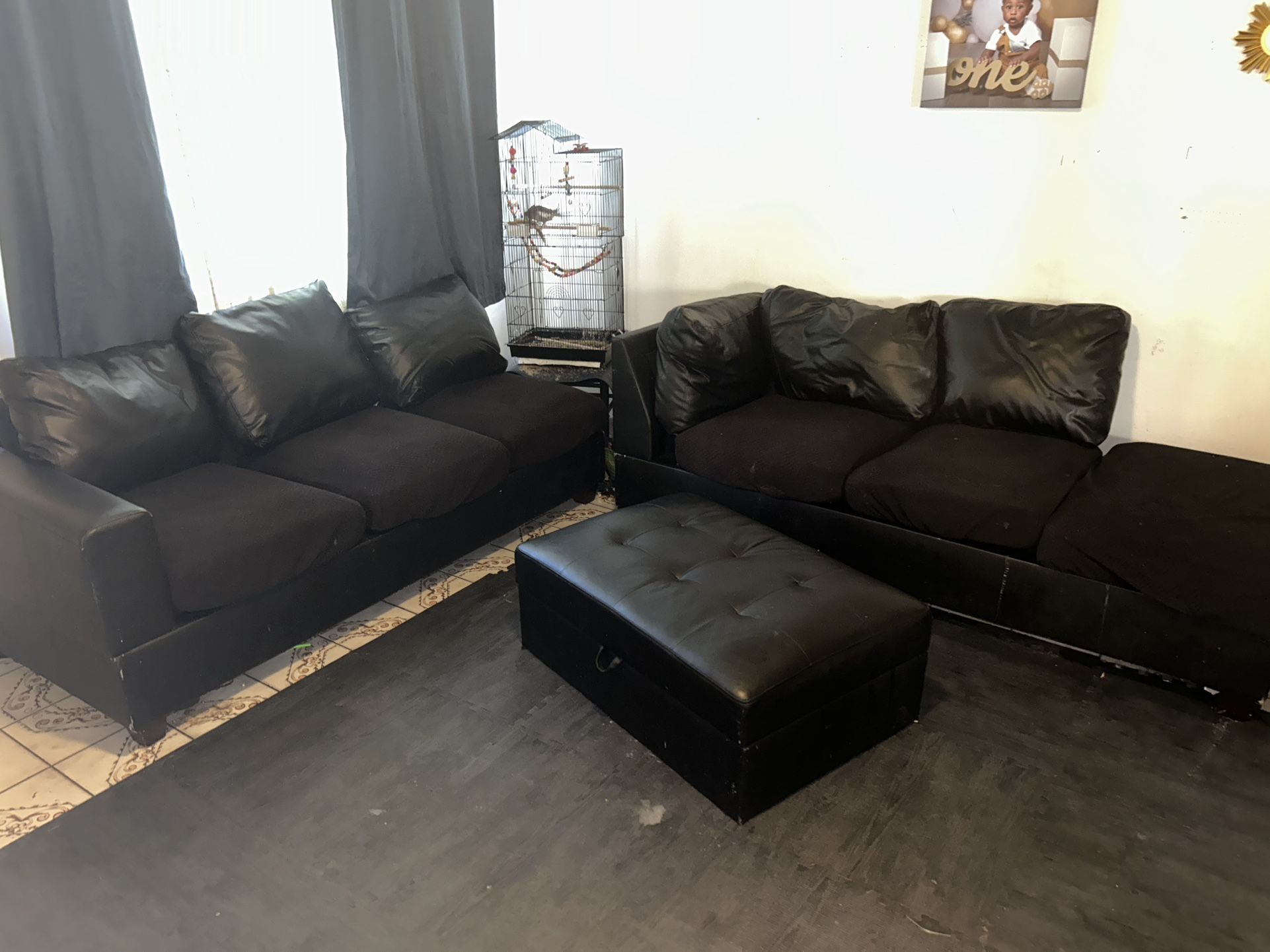 Sectional & Ottoman With Couch Covers