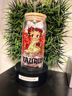 Betty boop Taurus 20 oz glass cup