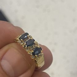 Sortija Oro 14k Safiro Y Diamante 