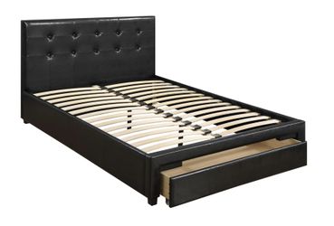 Brand New Black Leather Full Size Storage Platform Bed Frame