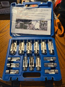 15pcs Diesel Injector Fuel Line Socket 8-22mm Flare Nut Socket Set 1/2" 3/8" Drive 6-Point Metric Strut Nuts for Wired Temperature Sensor, Thermo Swit