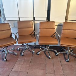 Pottery Barn Nash Leather Swivel Desk Chair Top-Grain Leather Office Piece Set of 4