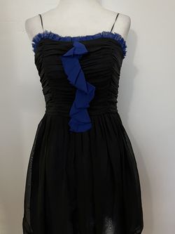 Black With Blue Ruffles Dress In Xs