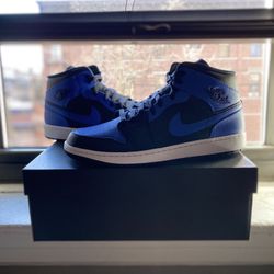 Air Jordan 1 Mid “Black Royal Tumbled Leather” Size 11