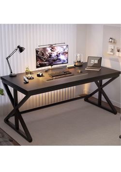 Modern Black Computer Desk, Long Home Office Desk for Study 60 Inch