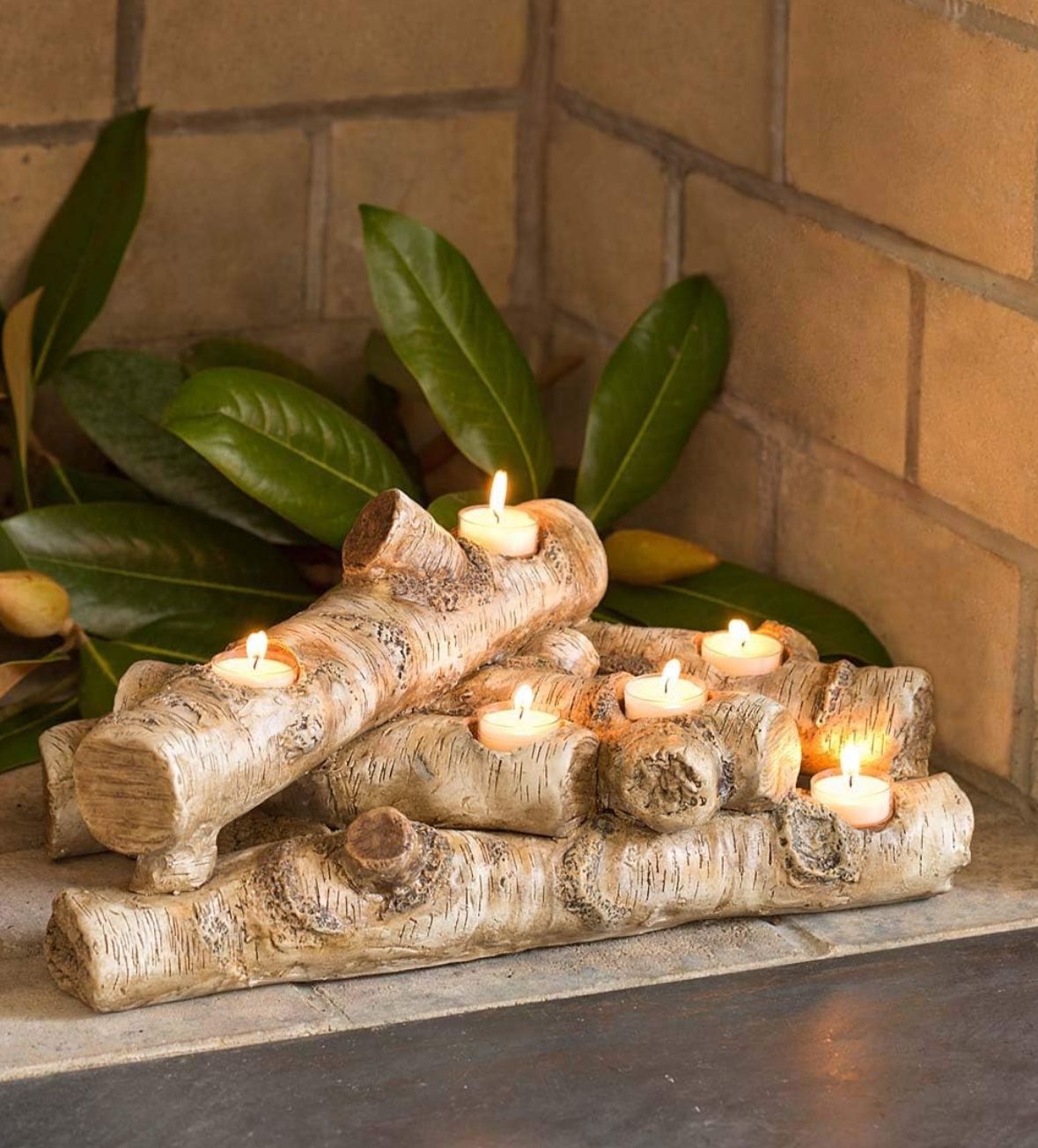 Faux Wood Resin Logs Tea Lights Candle Holder