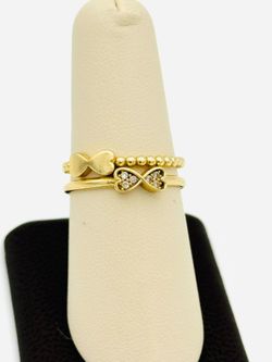 14K YELLOW GOLD HEART INFINITY CLEAR STONE RING 2.80G SIZE 8 USED