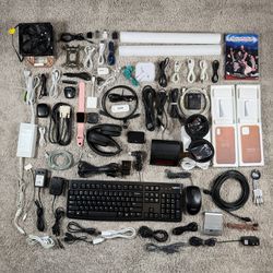 Tech & Cable Clearout Lot of 70 Items - Apple, Samsung, Logitech & More Home Office Junk Drawer