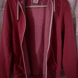 Topman Men's Sherpa-Lined Zip Hoodie Small Red Fleece-Lined Casual Sweatshirt


