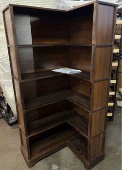 Wood Corner Book Shelf, 5 Tier 65 Inch Tall Bookshelf with Storage, Floor Standing Display Book Shelf for Living Room, Kitchen, Home Office, Rustic Br