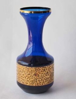 Glass Vase Cobalt Blue With Gold Design
