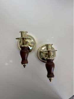 Vintage Homeco Brass & Wood Candle Sconces