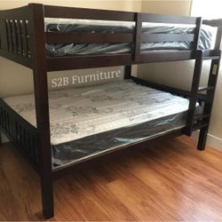 Full Full Expresso Bunkbed With Orthopedic Mattress Included!!