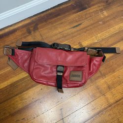 Coach Red Leather Waist Belt Bag with Brown Accents