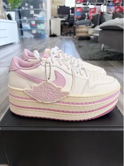 Women's Air Jordan 1 Low Triple Stack Shoes - Ivory/Carmine/Muslin - Size 9.5, 10