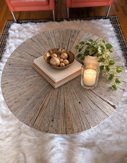 Round Rustic Wood Coffee Table – Farmhouse/Boho Style