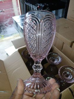 ** CAROUSEL SOLID PINK GOBLET DRINKING GLASSES  ( SET OF 6 )