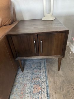Mid-Century Modern Wood End Table with Cabinet