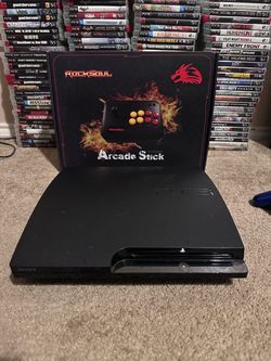PS3 collection with games and fight stick