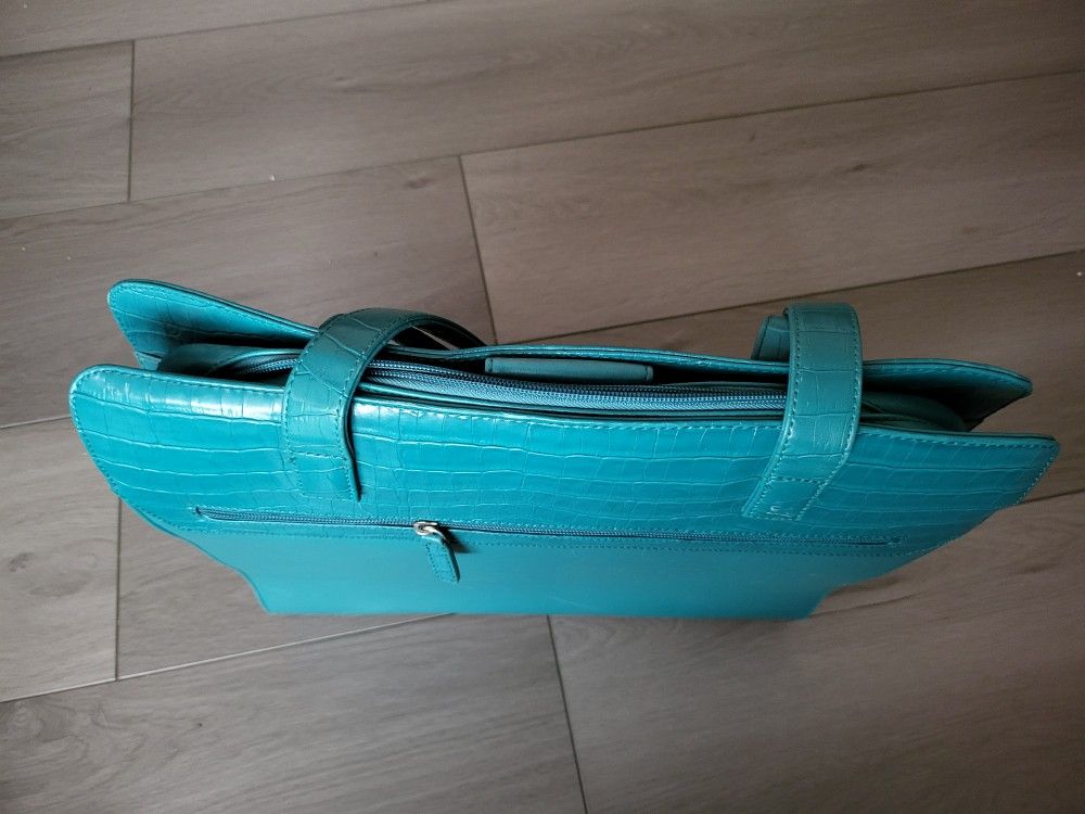 💼 Buxton Turquoise Faux Leather Laptop Tote — Excellent Condition