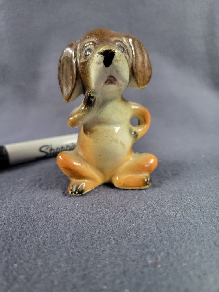 Vintage Bone China Brown & White Dog Figurine 2 3/4" From Japan