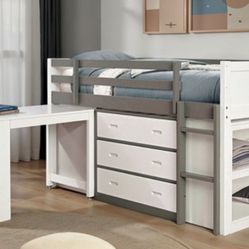 Brand New White & Grey Twin Size Loft Bed w Desk