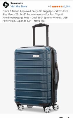 Samsonite Omni 2 Carry-On Spinner Suitcase – Airline Approved – USB Charging – Teal