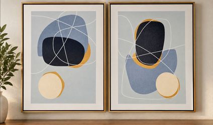 Set of 2 Modern Abstract Framed Wall Art – Gold Frames