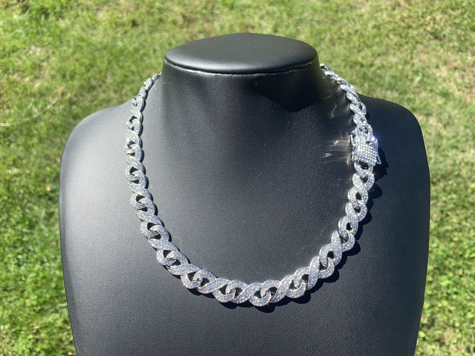 14k White Gold Plated 13mm Cuban Infinity Link Chain 18" 20" Iced out Premium Choker Necklace Box Clasp