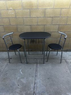 Round Dining Table Set for 2 with Steel Legs, Storage Rack, Black
