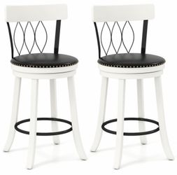 Set of 2 Bar Stools Swivel Bar Chairs with Footrest Black & White