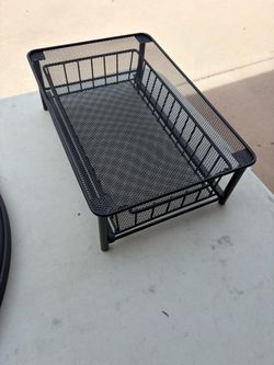 Black Metal Mesh -Monitor Stand Riser & Drawer