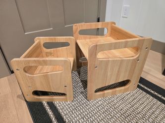 Montessori Weaning Table and Chair Set - Solid Wooded Toddler Table - Cube Chairs for Toddlers - Real Hardwood - Kids Montessori Furniture
