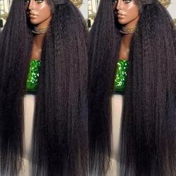 300% Density Kinky Yaki Straight 13x6 HD Lace Front Human Hair Wigs 30 40 Inch 360 Full Lace Frontal Wig for Women Preplucked