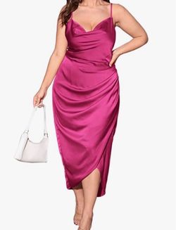 Satin Cowl Neck Slip Dress in Fuchsia