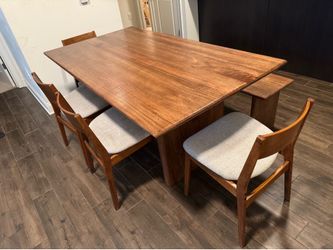 Solid Wood Dining Set – Ashley Table + Bench with West Elm Chairs