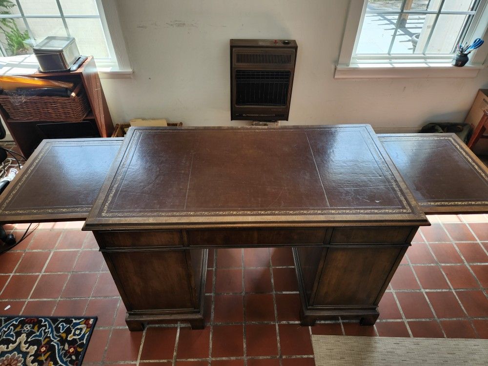 Antique Leather Top Mahogany Desk