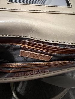HOBO The Original Daria Grey Beige Leather Convertible Clutch Bag