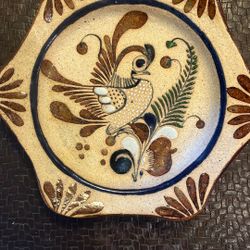 Tonala Mexico Mexican Pottery Hexagon Bird Wall Hanging Plate 7"