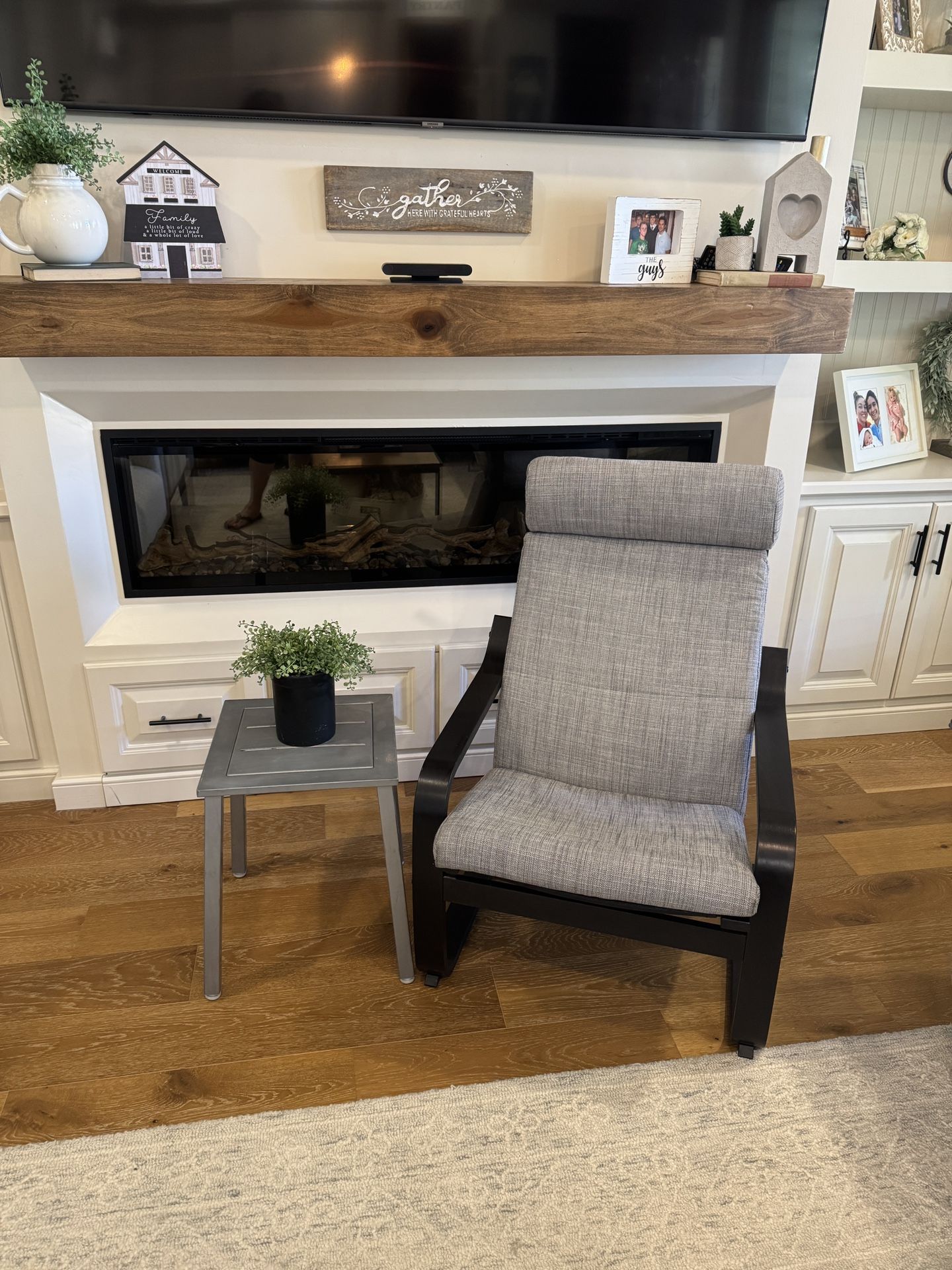 IKEA POANG Black Cushioned Chair with Industrial Steel Side Table