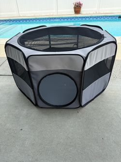 Portable Foldable Pet Playpen for Dogs & Cats - Gray/Black