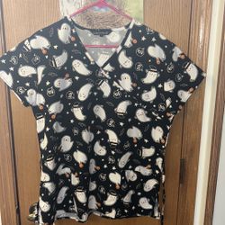 Cassandra O Halloween Ghost Scrub Top 👻