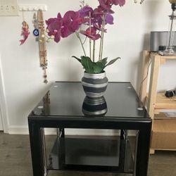 Black Tampered Glass With Shelf New Side Table 